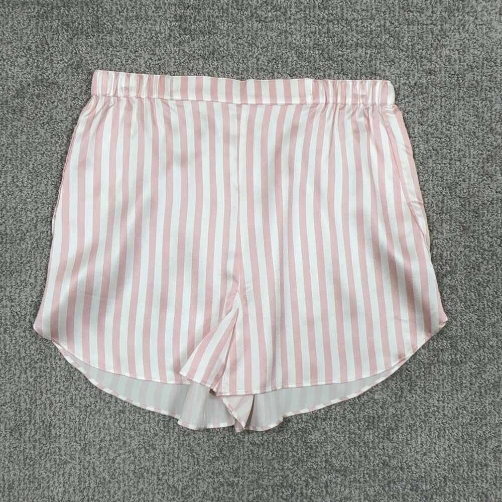 Petite Plume Pajama Shorts Womens Large Pink Stripe Silk Sleep Lounge Summer